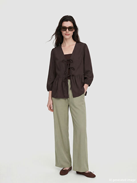 LCW Comfort Beli Lastikli Geniş Paça Kadın Pantolon - S6L259Z8-HRV