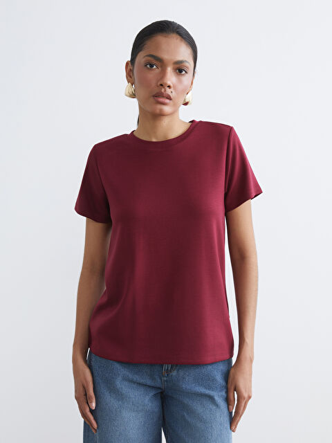 LCWAIKIKI Basic Bisiklet Yaka Soft Touch Kadın Tişört - S6L266Z8-HJE