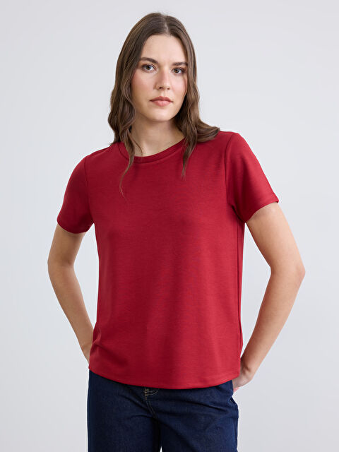 LC WAIKIKI Bisiklet Yaka Soft Touch Kadın Tişört - S6L302Z8-R3K