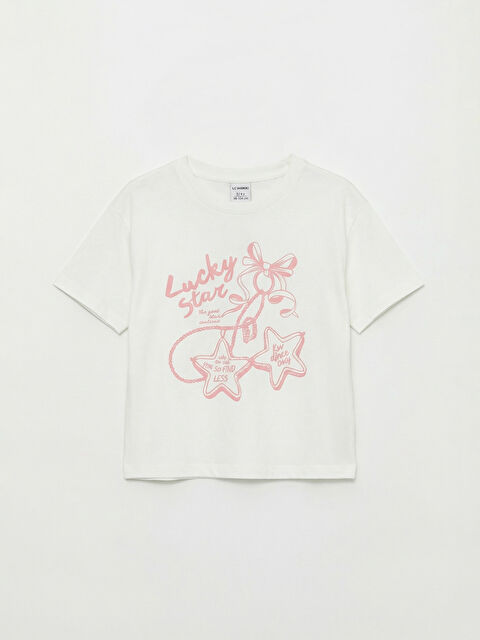 LCW ECO Bisiklet Yaka Baskılı Kız Çocuk Tişört - S6L326Z4-Q6K