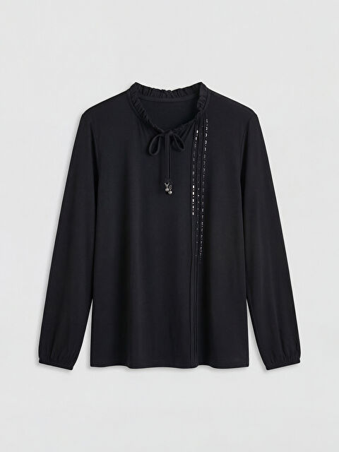 LCW Grace Fırfırlı Bağlamalı Yaka Taşlı Bluz - S6L416Z8-CVL