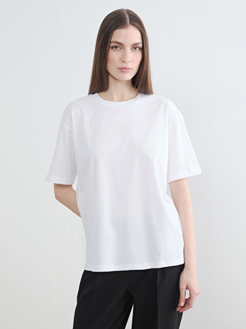 LCW ECO Bisiklet Yaka Oversize Kadın Tişört - S6L443Z8-J5E