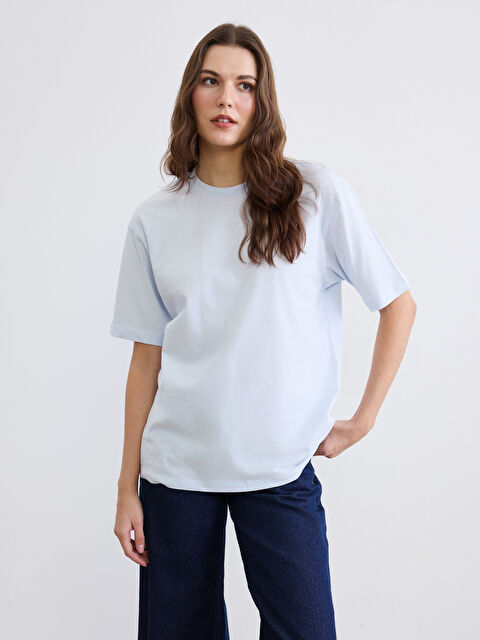 LC WAIKIKI Bisiklet Yaka Oversize Kadın Tişört - S6L443Z8-QVU