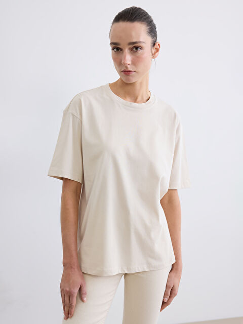 LCW ECO Bisiklet Yaka Oversize Kadın Tişört - S6L443Z8-QW6