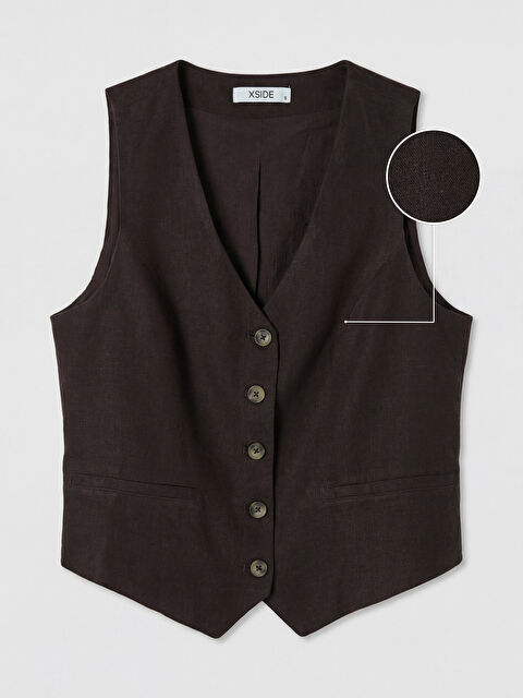 XSIDE V Yaka Keten Karışımlı Kadın Klasik Yelek