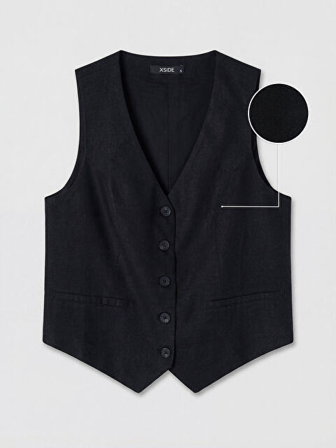 XSIDE V Yaka Keten Karışımlı Kadın Klasik Yelek