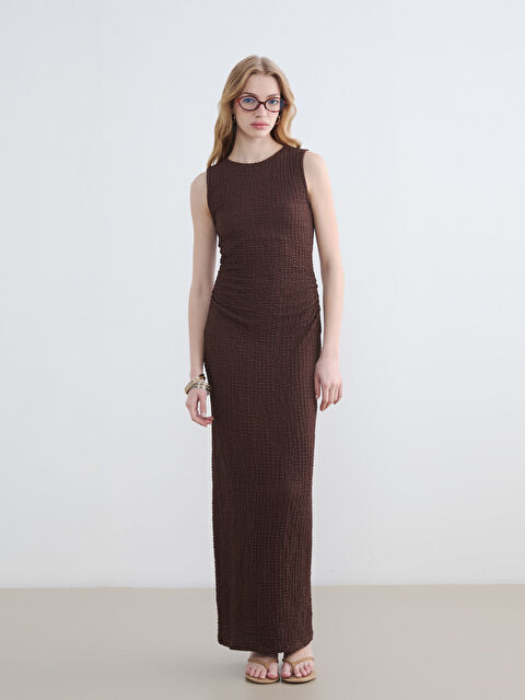 XSIDE Bisiklet Yaka Büzgülü Dokulu Elbise - S6L481Z8-ZP7