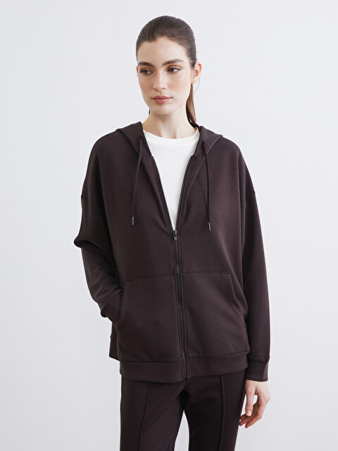 LCW Modest Oversize Soft Touch Kadın Fermuarlı Sweatshirt - S6L508Z8-HMK