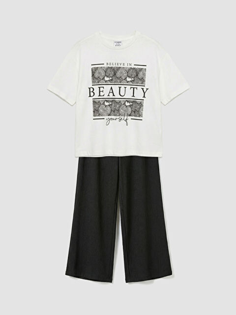 LCW ECO Bisiklet Yaka Baskılı Kız Çocuk Tişört ve Pantolon - S6L514Z4-CVL