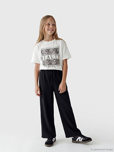 LC WAIKIKI Bisiklet Yaka Baskılı Kız Çocuk Tişört ve Pantolon - S6L514Z4-CVL