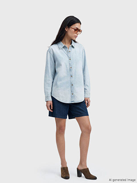 LCWAIKIKI Classic Beli Lastikli Keten Karışımlı Kadın Jean Şort