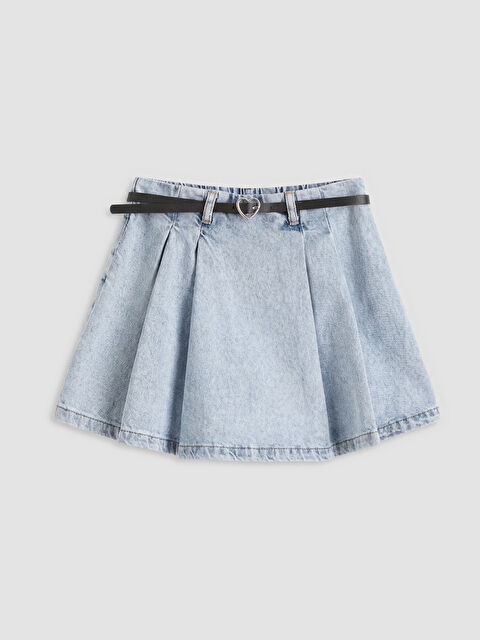 LCW Kids Kemerli Kız Çocuk Pileli Jean Şort Etek - S6L573Z4-V2T