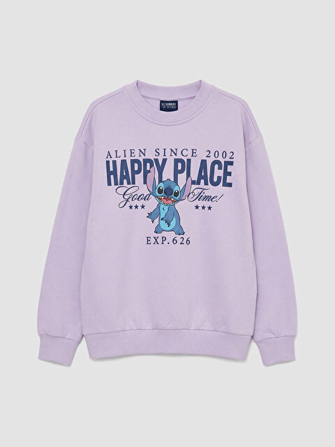 LCW Kids Stitch Baskılı Kız Çocuk Kalın Sweatshirt - S6L575Z4-G0W