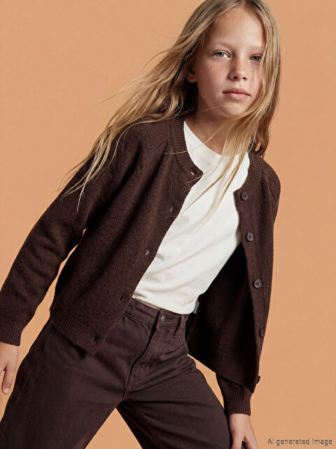 LCW Kids Bisiklet Yaka Kız Çocuk Triko Hırka