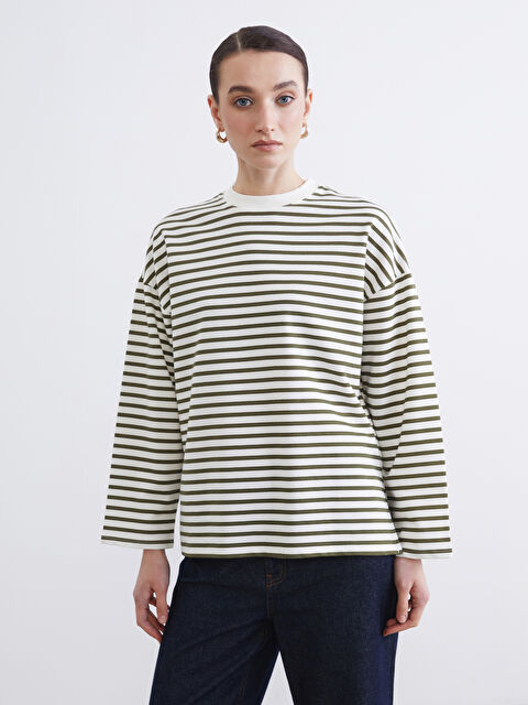 LCW Modest Kadın Oversize Fit Çizgili Sweatshirt Tunik - S6L669Z8-LGE