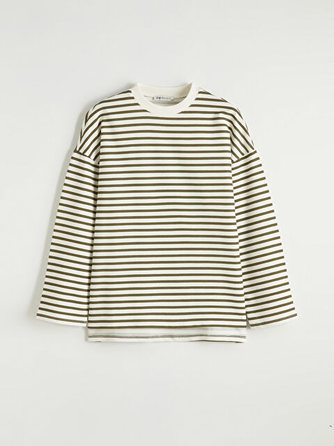 LCW Modest Kadın Oversize Fit Çizgili Sweatshirt Tunik - S6L669Z8-LGE