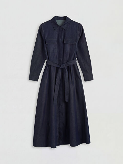 LCWAIKIKI Classic Gömlek Yaka Beli Kuşaklı Jean Elbise - S6L695Z8-309