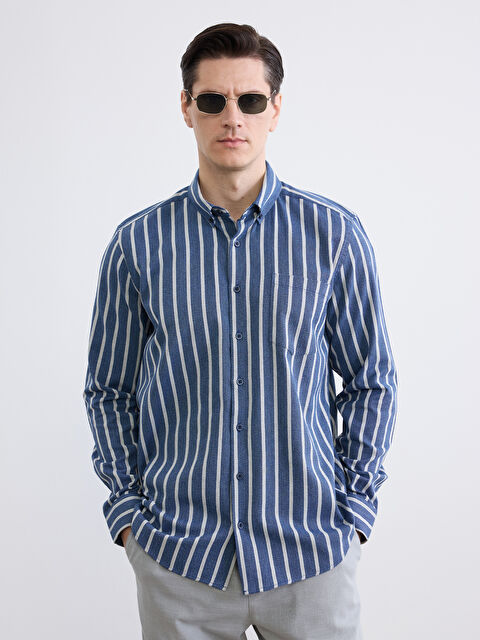LCWAIKIKI Classic Regular Fit Çizgili Armürlü Erkek Gömlek