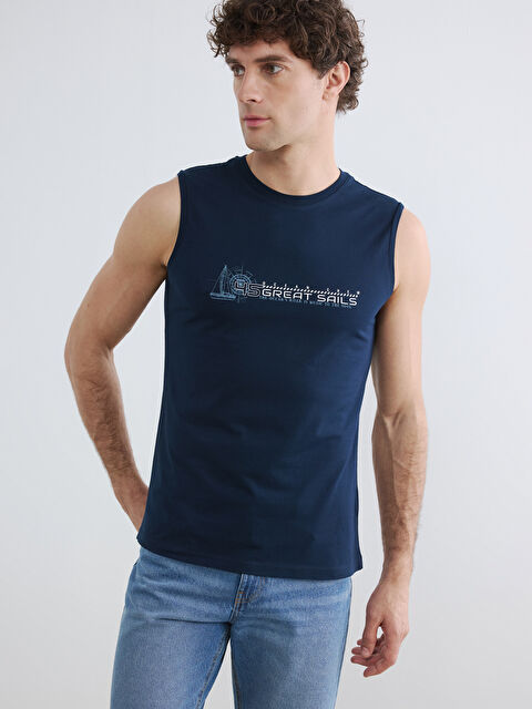 LCWAIKIKI Classic Bisiklet Yaka Baskılı Penye Erkek Kolsuz Tişört