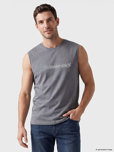 LCWAIKIKI Classic Bisiklet Yaka Baskılı Penye Erkek Kolsuz Tişört