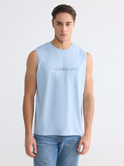 LCWAIKIKI Classic Bisiklet Yaka Baskılı Penye Erkek Kolsuz Tişört