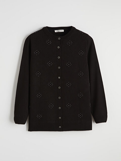 LCW Grace Bisiklet Yaka Nakışlı Kadın Triko Hırka - S6L730Z8-CVL