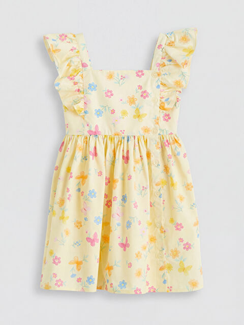 LCW Kids Kare Yaka Desenli Kız Çocuk Elbise