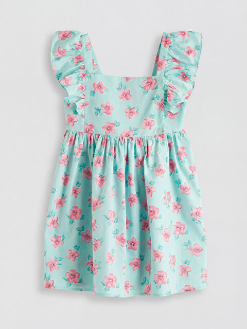 LCW Kids Kare Yaka Desenli Kız Çocuk Elbise