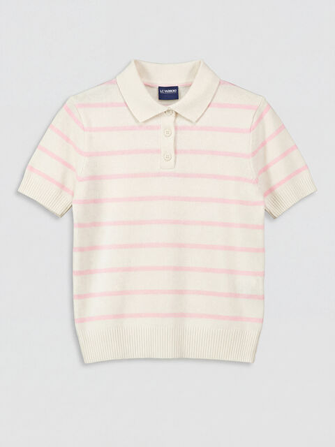 LCW Kids Kısa Kollu Çizgili Polo Yaka Kız Çocuk Triko Kazak