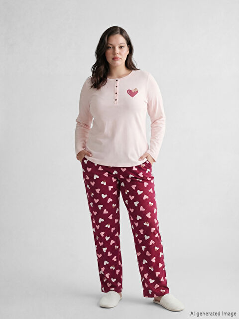 LCW DREAM Heart-Print Maternity Pajama Set - S6L781Z8-LTR