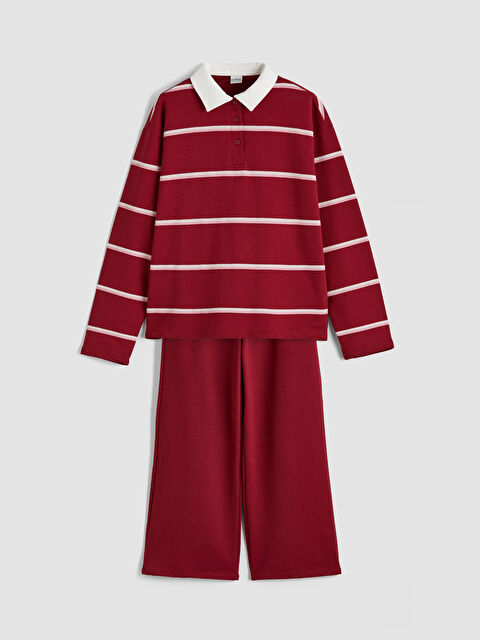 LCW Kids Polo Yaka Çizgili Kız Çocuk Sweatshirt ve Eşofman Altı - S6L783Z4-HQG