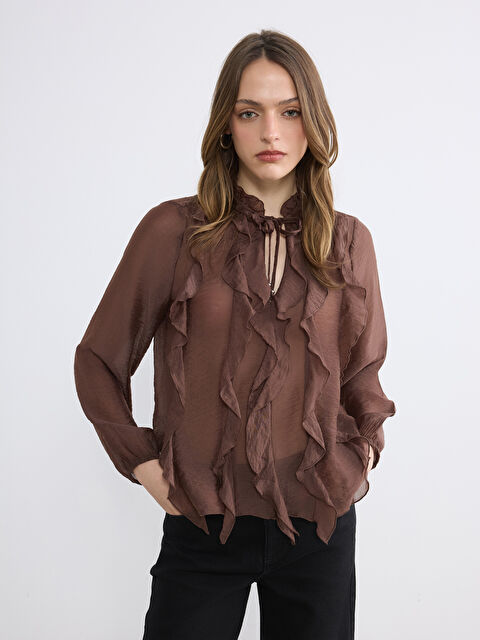 LCW Vision Bağlamalı Yaka Fırfırlı Bluz - S6L803Z8-D2N