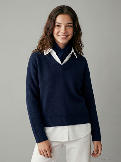 LCW Kids Gömlek Yaka Kız Çocuk Triko Kazak - S6L813Z4-HRC