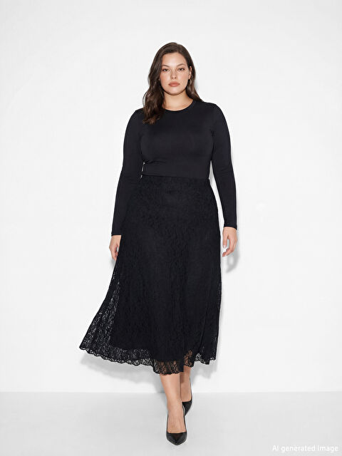 LCW Modest Beli Lastikli Dantelli Etek