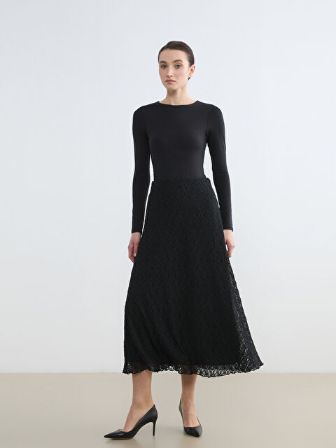 LCW Modest Beli Lastikli Dantelli Etek - S6L838Z8-CVL