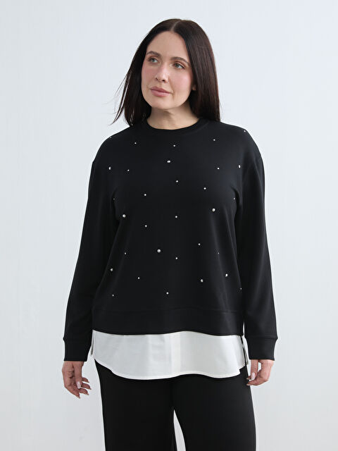 Soulife Bisiklet Yaka Taşlı Kadın Sweatshirt