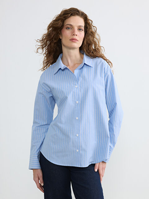 LCWAIKIKI Classic Çizgili Poplin Kadın Gömlek - S6L869Z8-LEN