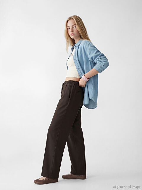 XSIDE Beli Lastikli Keten Karışımlı Kadın Pantolon