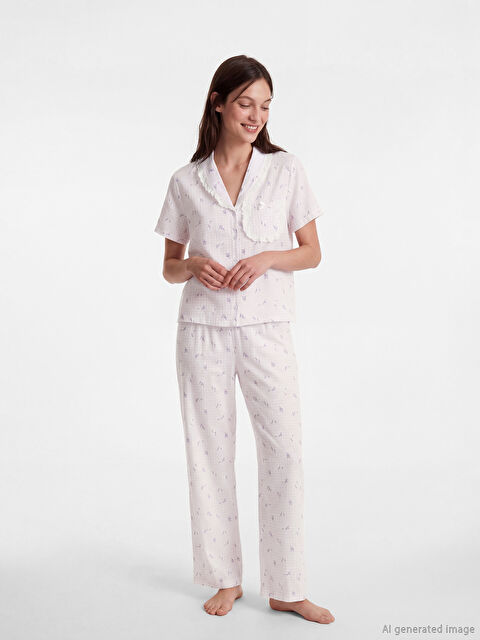 LCW DREAM Dantelli Gömlek Yaka Kadın Pijama Takım