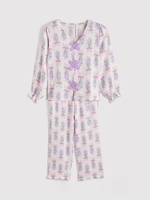 LCW DREAM V Yaka Fiyonk Desenli Kadın Pijama Takım - S6L895Z8-LSZ