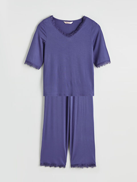 LCW DREAM V Yaka Dantel Detaylı Kadın Pijama Takım - S6L898Z8-HMX