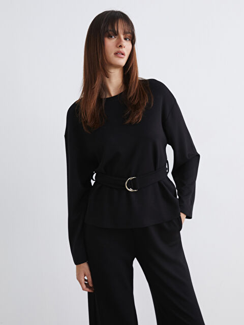 Soulife Bisiklet Yaka Metal Tokalı Bluz