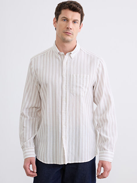 LCWAIKIKI Classic Regular Fit Çizgili Armürlü Erkek Gömlek - S6L960Z8-LEC