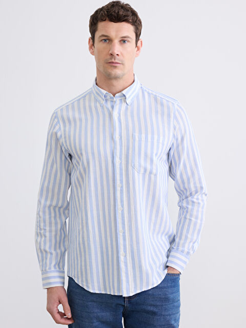 LCWAIKIKI Classic Regular Fit Çizgili Armürlü Erkek Gömlek - S6L960Z8-LEN