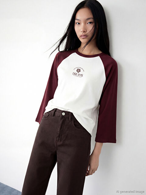 LCW Modest Bisiklet Yaka Baskılı Kadın Sweatshirt - S6L973Z8-R9J