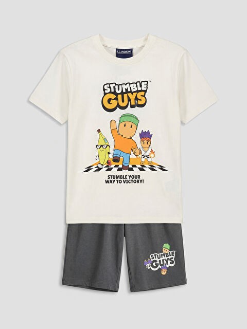 LCW Kids Stumble Guys Baskılı Erkek Çocuk Şortlu Pijama Takımı - S6L981Z4-EEW