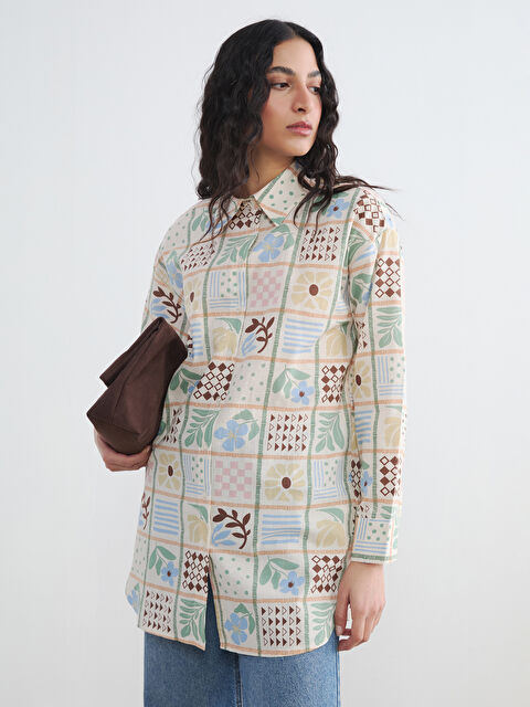 LCW Modest Desenli Oversize Kadın Gömlek Tunik - S6LA02Z8-F9C