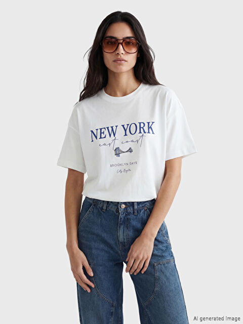 LCW Vision New York Printed Oversize Women's T-Shirt