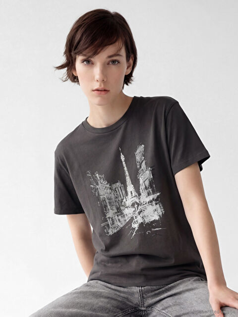 LCW Vision تيشيرت نسائي مطبوع باريس بياقة دائرية - S6LA20Z8-DC4