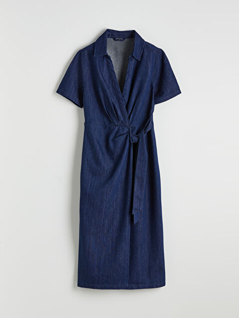 LCW Vision  Gömlek Yaka Kuşaklı Jean Elbise - S6LA42Z8-507